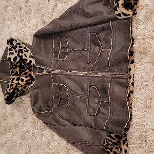 Dollhouse Faux Leather Leopard coat with hood - girls X-Small